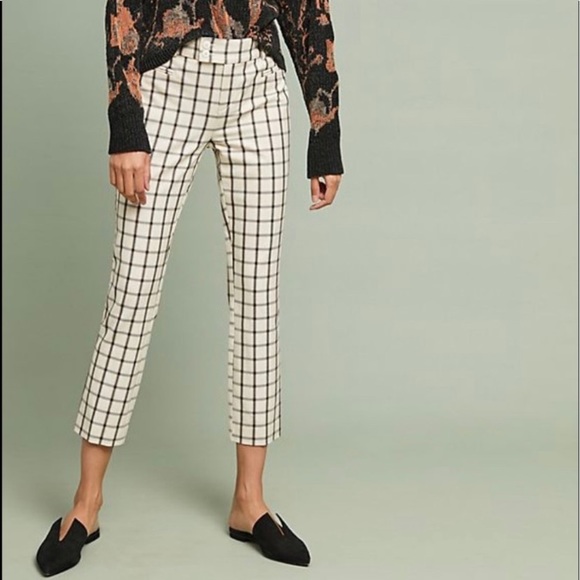 Anthropologie Pants - Anthropologie White Plaid Crop Pants